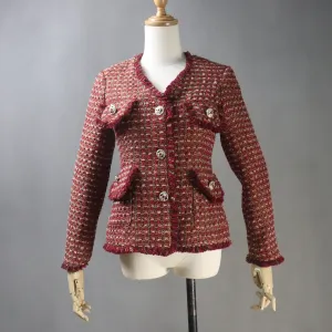 Women's HandMade Dark Red Tweed Jacket Coat Blazer