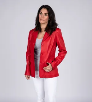 Womens Lipstick Red Hot 3 Button Leather Blazer