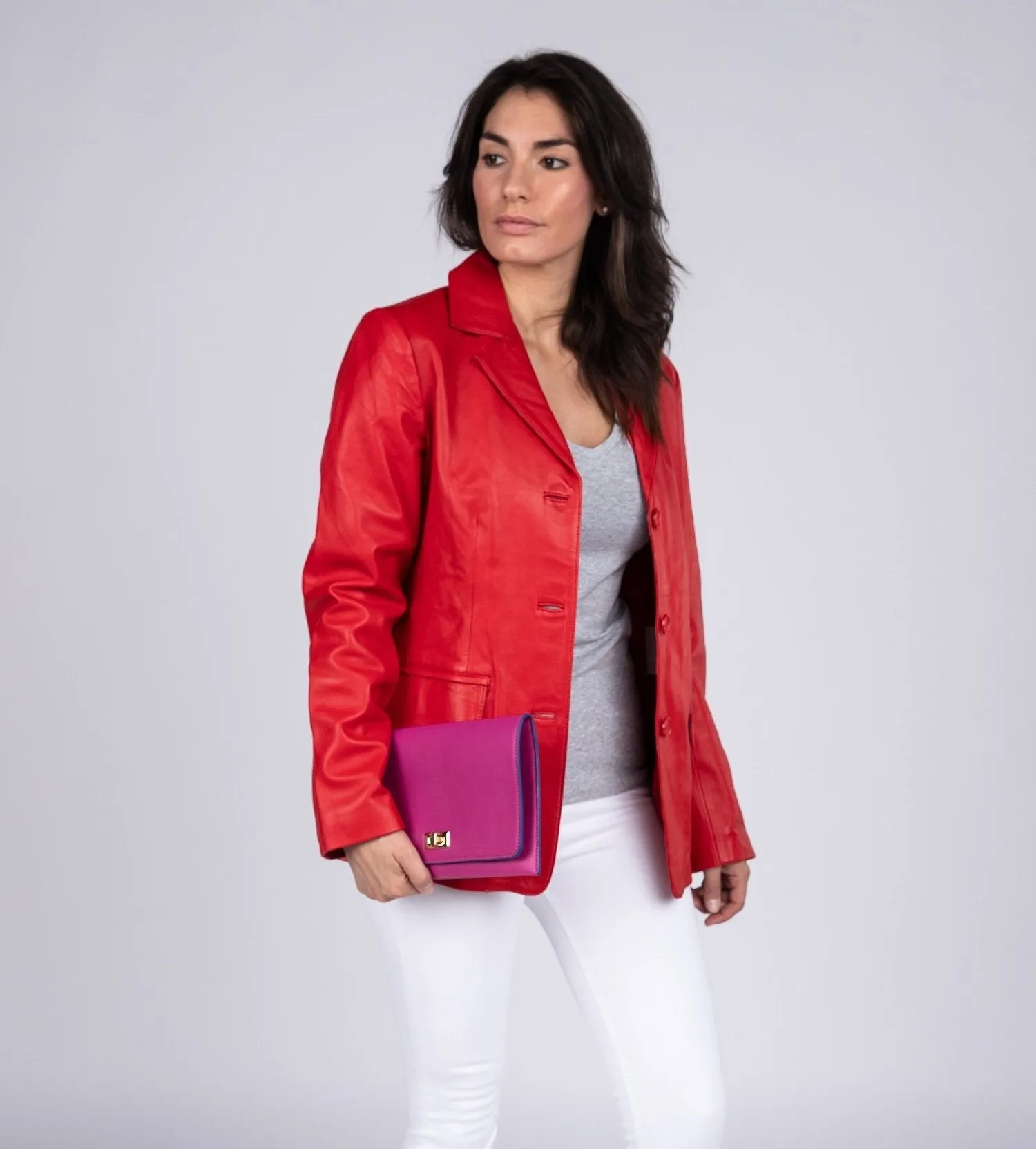 Womens Lipstick Red Hot 3 Button Leather Blazer