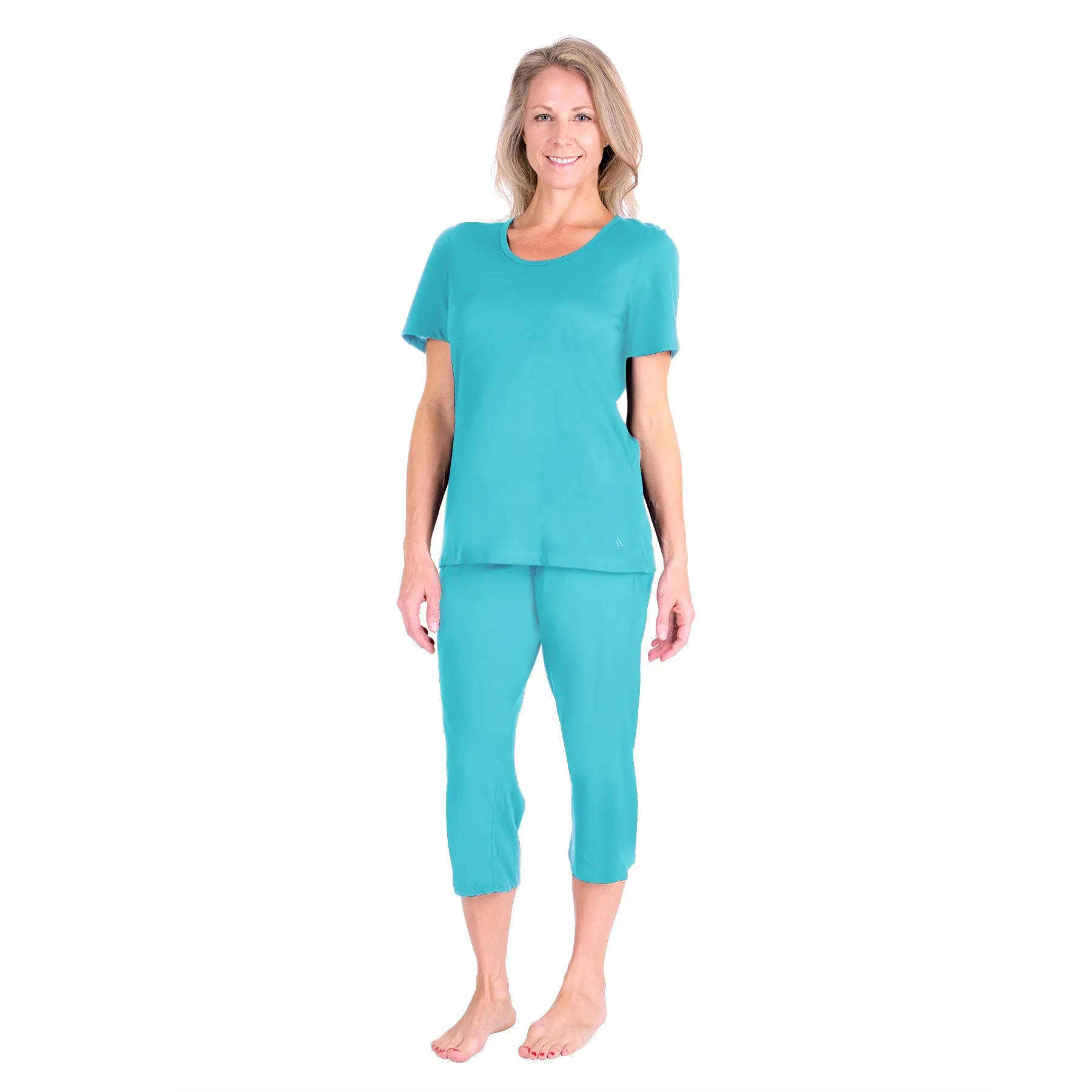 Women's Moisture Wicking Scoop Neck Drawstring Capri Pajama Set