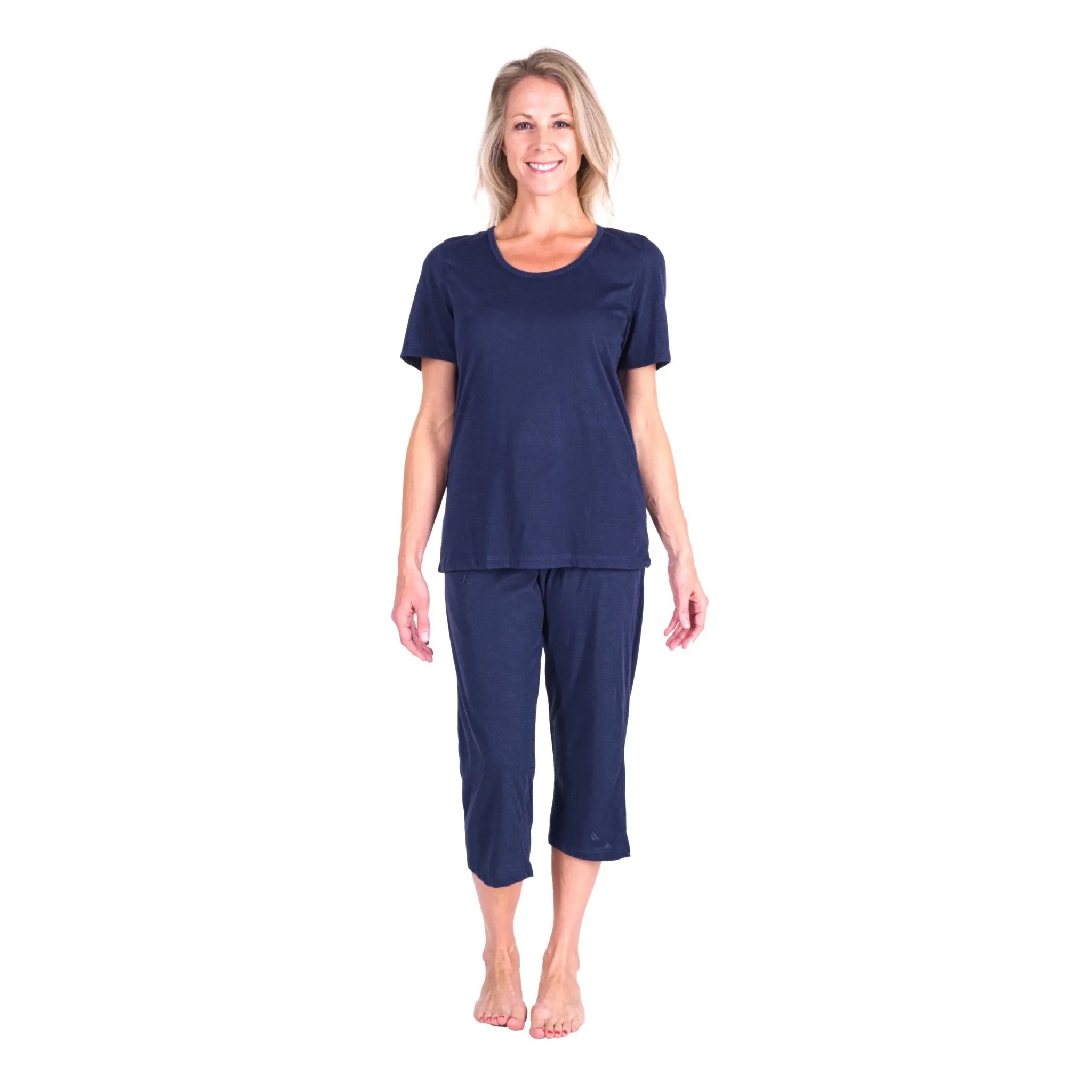 Women's Moisture Wicking Scoop Neck Drawstring Capri Pajama Set