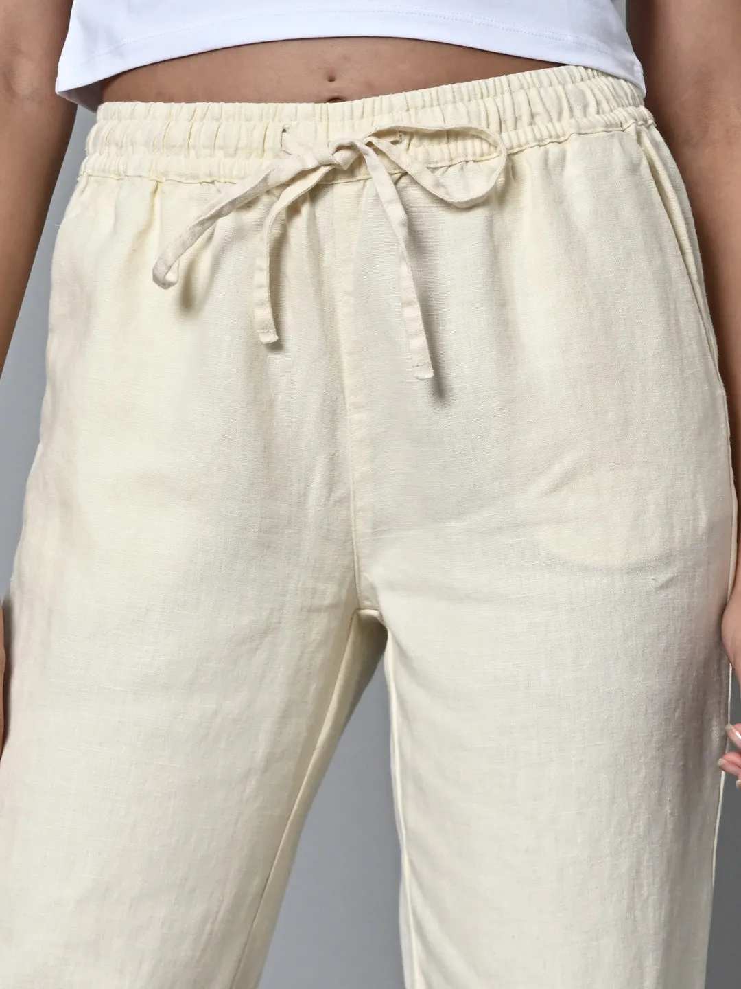 Women's Offwhite Linen Regular Fit Pant