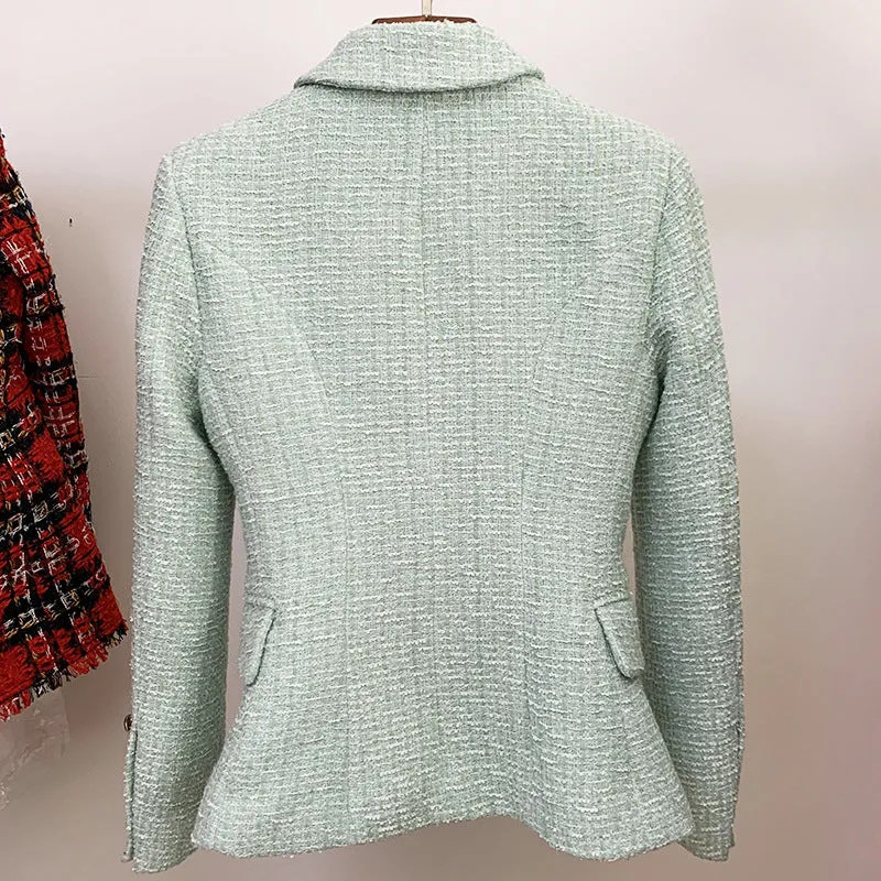 Women's Sequin Designer Inspired Metal Mint Green Tweed Blazer