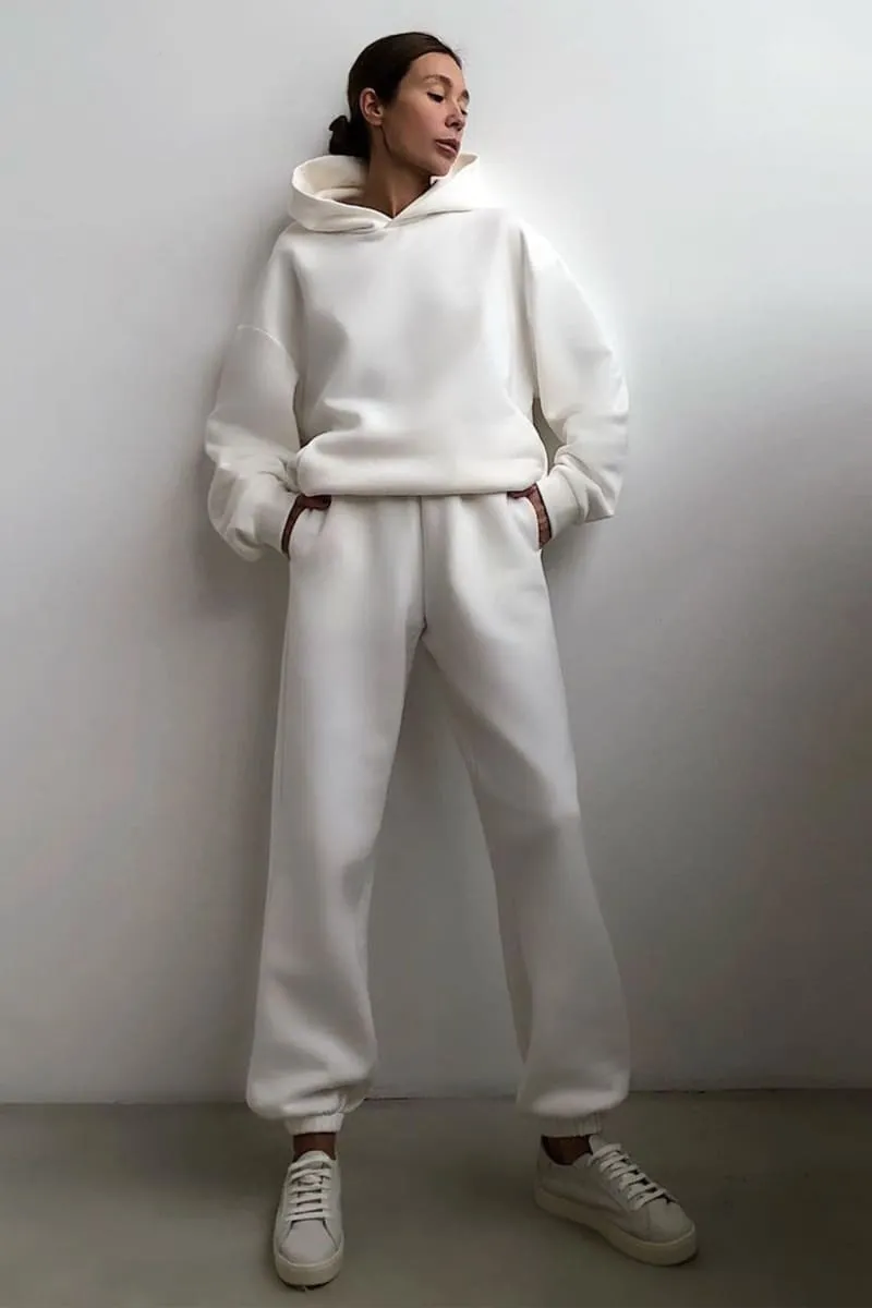 Women's White Hooded Loungewear Set