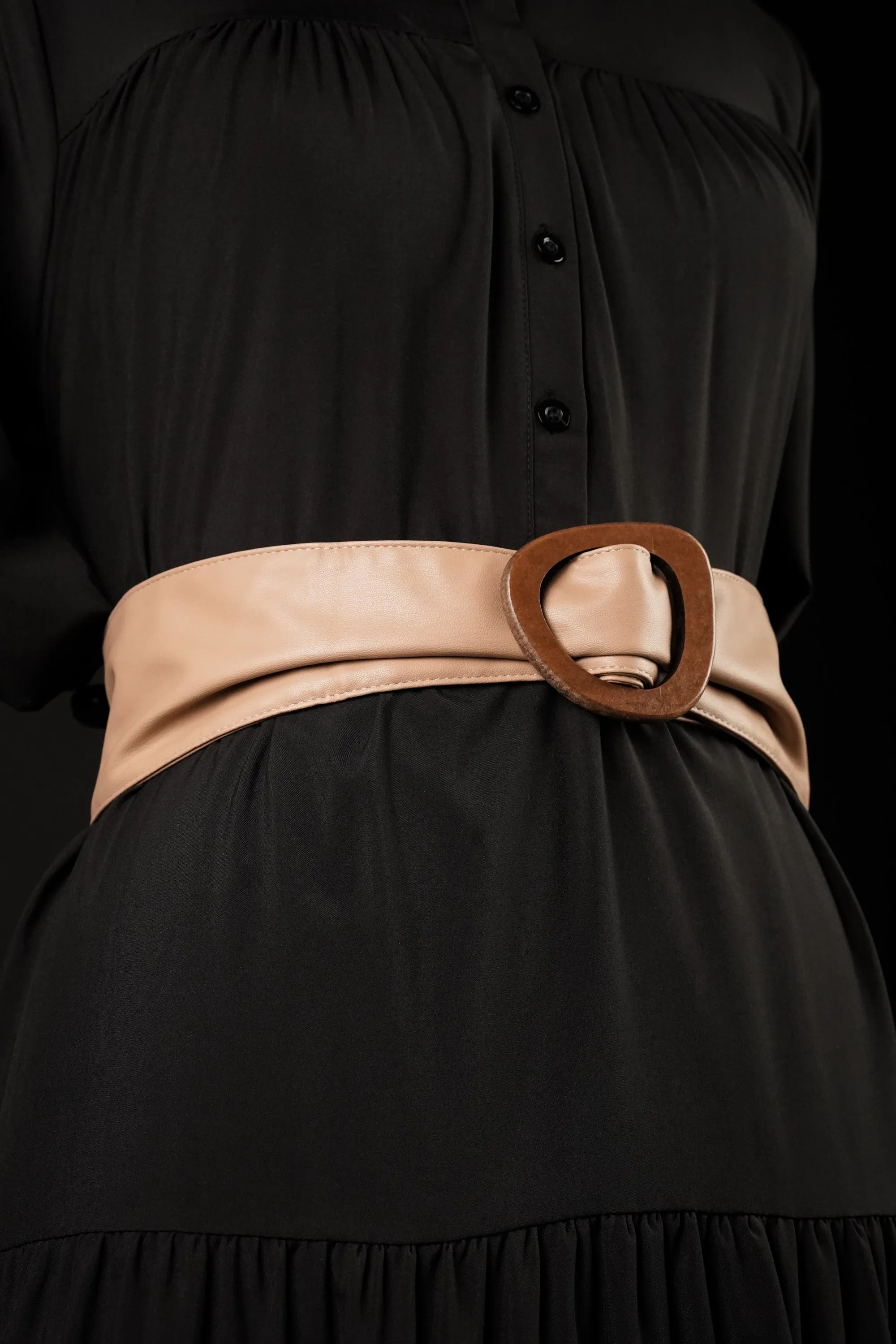 Wooden Buckle Dusty Rose Waist Belt